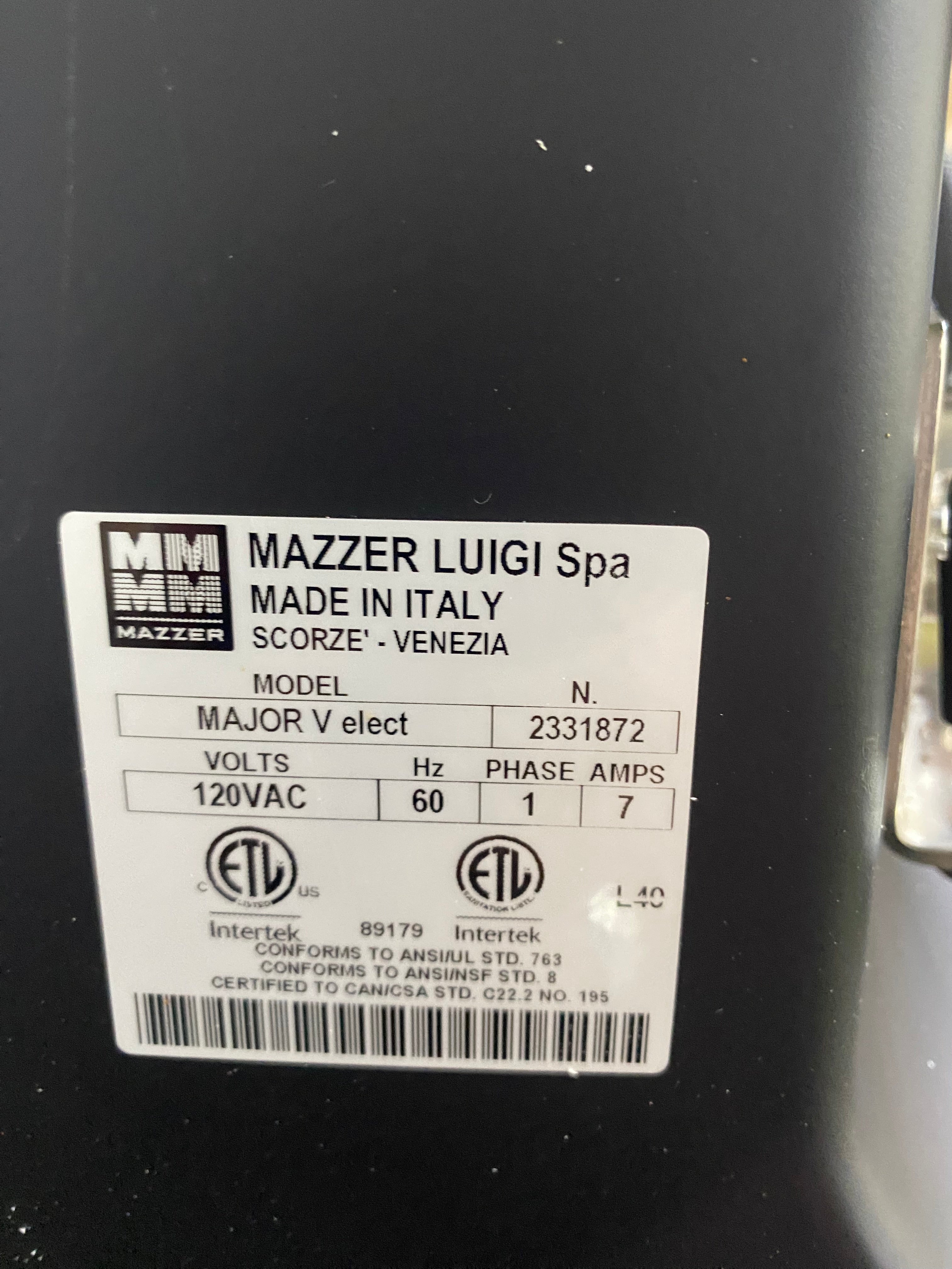 OPEN BOX Mazzer Major V Electronic Commercial Espresso Grinder - Black - S#2331872