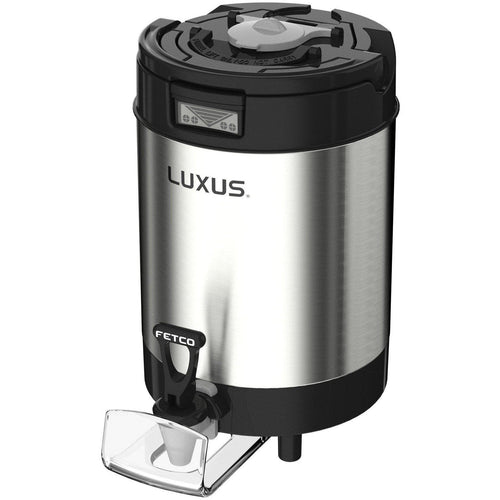 Restaurantware Met Lux 3L Coffee Dispenser, 1 Pump Lever Coffee Pump Dispenser-25 HR Heat Retention, Built-in Handle, Silver Stainless Steel Airport