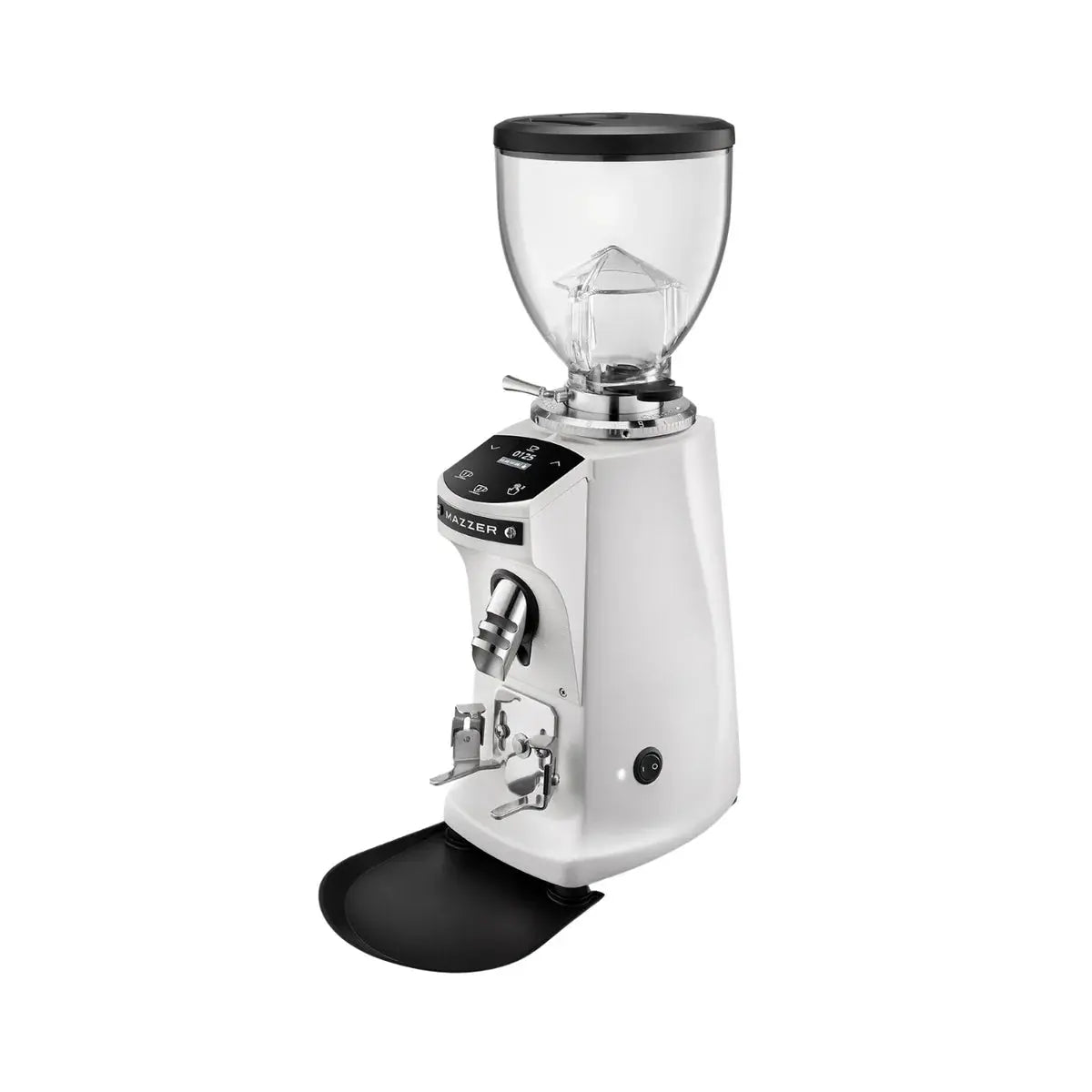 Mazzer Mini espresso grinder, white, grind by time, 110V, 600g hopper